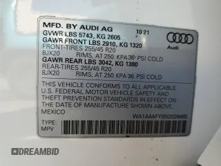 2022 Audi SQ5 Premium with VIN WA1A4AFYXN2028485, listed as a Copart auction lot 69075494 with 24,526 mi miles and Salvage Title. Bid and sale history available at DreamBid. Image 14.