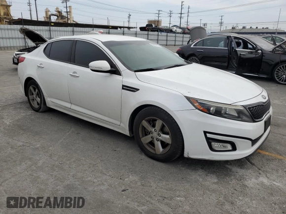 2015 Kia Optima LX with VIN KNAGM4A70F5633967, listed as a Copart auction lot 58937725 with Not provided miles and Salvage title. Bid and sale history available at DreamBid. Image 4.