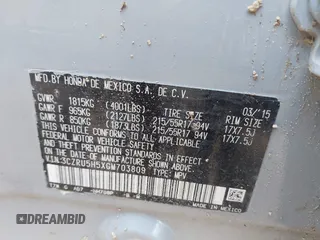 2016 Honda HR-V EX with VIN 3CZRU5H5XGM703809, listed as a IAAI auction lot 41937403 with Not Provided miles and . Bid and sale history available at DreamBid. Image 9.
