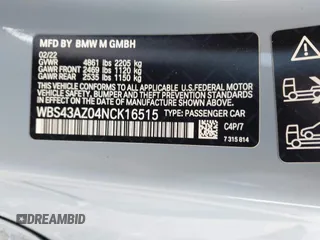 2022 BMW M4 Competition xDrive z VIN WBS43AZ04NCK16515, wystawiony jako IAAI lot #42505726 z przebiegiem Nie podano mil oraz . Historia ofert i sprzedaży dostępna na DreamBid. Obrazek 9.