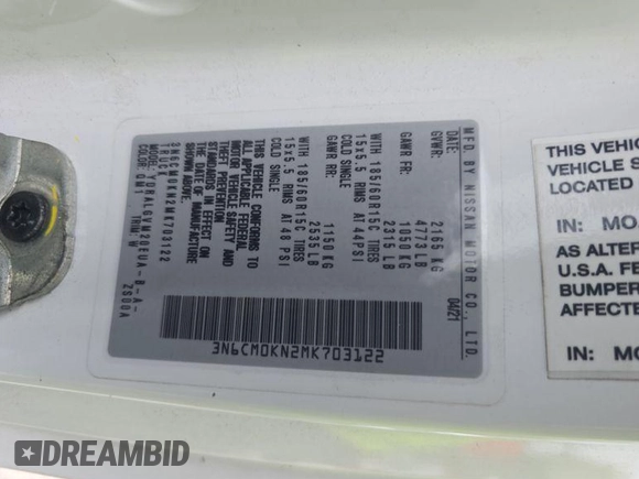 2021 Nissan NV200 SV с VIN 3N6CM0KN2MK703122, выставлен на аукционе IAAI как лот 42849703 с пробегом 86 609 миль миль и . История ставок и продаж доступна на DreamBid. Изображение 10.