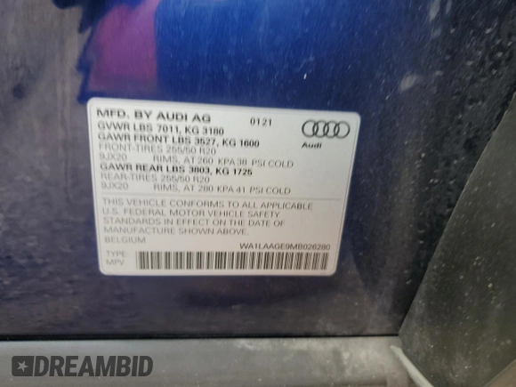 2021 Audi e-tron Premium Plus with VIN WA1LAAGE9MB026280, listed as a Copart auction lot 72775234 with 17,305 mi miles and Salvage Title. Bid and sale history available at DreamBid. Image 13.