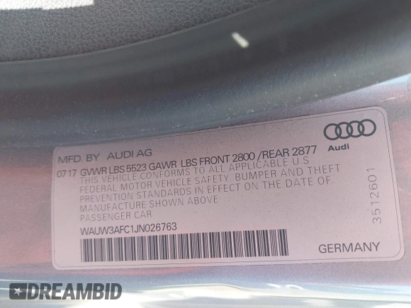 2018 Audi A7 Premium Plus z VIN WAUW3AFC1JN026763, wystawiony jako IAAI lot #42359297 z przebiegiem 108 937 mil mil oraz . Historia ofert i sprzedaży dostępna na DreamBid. Obrazek 9.