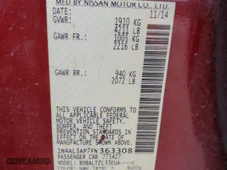 2015 Nissan Altima 2.5 S with VIN 1N4AL3AP7FN363308, listed as a Copart auction lot 44633245 with 192,666 mi miles and Salvage Title. Bid and sale history available at carsss.com. Image 12.