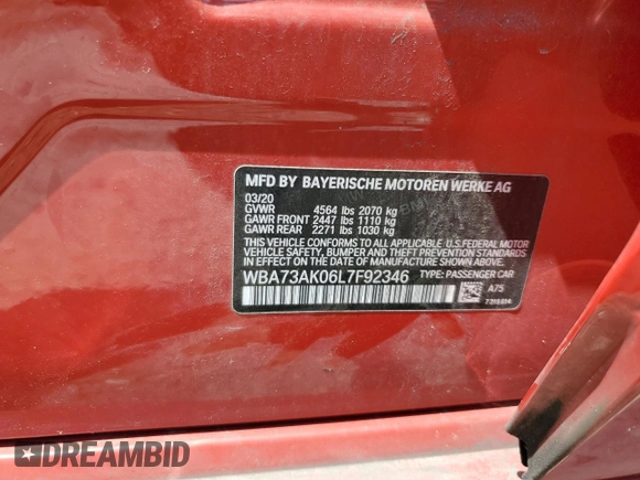 2020 BMW 2 Series 228i xDrive с VIN WBA73AK06L7F92346, выставлен на аукционе Copart как лот 60780065 с пробегом 41 716 миль миль и Списание • Salvage title. История ставок и продаж доступна на DreamBid. Изображение 12.