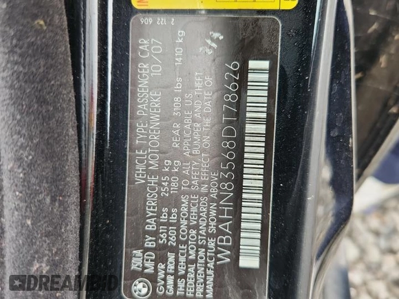 2008 BMW 7 Series 750Li with VIN WBAHN83568DT78626, listed as a Copart auction lot 60956495 with 87,600 mi miles and Clean title. Bid and sale history available at DreamBid. Image 12.