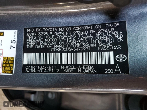 2009 Toyota Prius with VIN JTDKB20U693479991, listed as a Copart auction lot 53401945 with 174,485 mi miles and Clean Title. Bid and sale history available at carsss.com. Image 12.