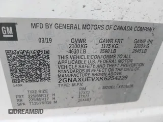 2019 Chevrolet Equinox LT z VIN 2GNAXUEVXK6254229, wystawiony jako IAAI lot #41649447 z przebiegiem 116 778 mil mil oraz . Historia ofert i sprzedaży dostępna na DreamBid. Obrazek 9.