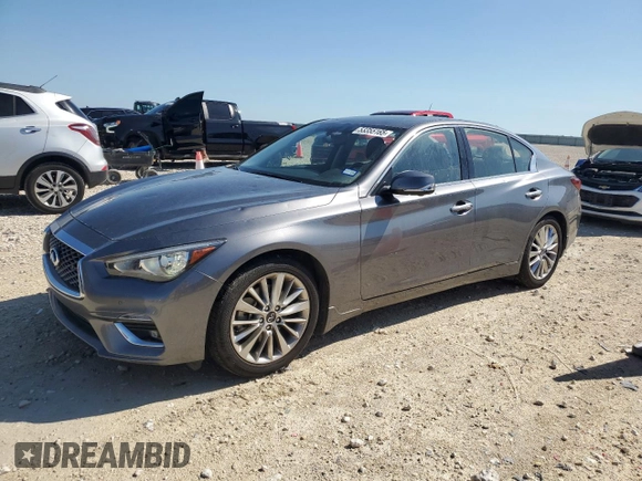 2021 Infiniti Q50 Luxe with VIN JN1EV7BP5MM702973, listed as a Copart auction lot 53355165 with 54,114 mi miles and Clean title. Bid and sale history available at DreamBid. Image 1.