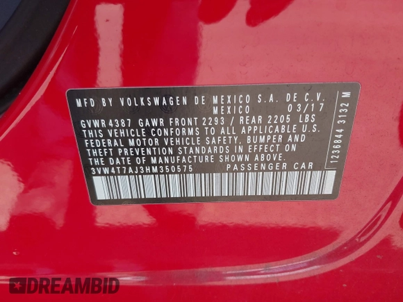 2017 Volkswagen Jetta GLI z VIN 3VW4T7AJ3HM350575, wystawiony jako IAAI lot #42303994 z przebiegiem 168 622 mil mil oraz . Historia ofert i sprzedaży dostępna na DreamBid. Obrazek 9.