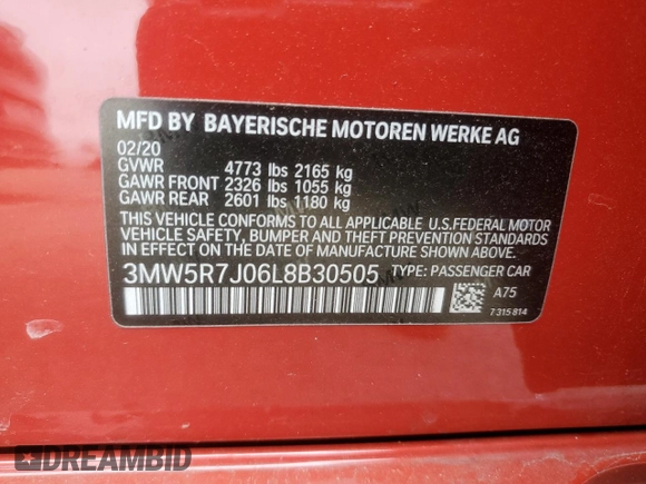 2020 BMW 3 Series 330i xDrive with VIN 3MW5R7J06L8B30505, listed as a Copart auction lot 60885315 with 77,663 mi miles and Salvage title. Bid and sale history available at DreamBid. Image 12.