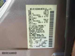 2005 Nissan Quest SE with VIN 5N1BV28U55N137096, listed as a IAAI auction lot 41621102 with 187,180 mi miles. Bid and sale history available at carsss.com. Image 9.