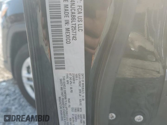 2020 Jeep Compass Sport with VIN 3C4NJCAB6LT257742, listed as a Copart auction lot 47100845 with 71,111 mi miles and Salvage title. Bid and sale history available at DreamBid. Image 13.