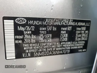 2022 Hyundai Santa Fe SEL with VIN 5NMS2DAJ6NH470719, listed as a Copart auction lot 52813855 with 12,610 mi miles and Salvage Title. Bid and sale history available at carsss.com. Image 14.