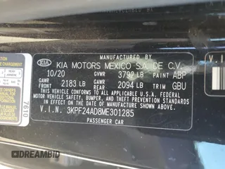 2021 Kia Forte LXS with VIN 3KPF24AD8ME301285, listed as a Copart auction lot 59936895 with 72,055 mi miles and Salvage title. Bid and sale history available at DreamBid. Image 12.