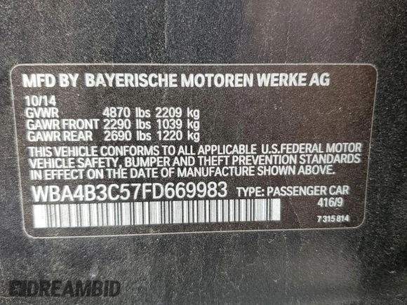 2015 BMW 4 Series 435i xDrive z VIN WBA4B3C57FD669983, wystawiony jako Copart lot #57360823 z przebiegiem 56 215 mil mil oraz . Historia ofert i sprzedaży dostępna na DreamBid. Obrazek 14.