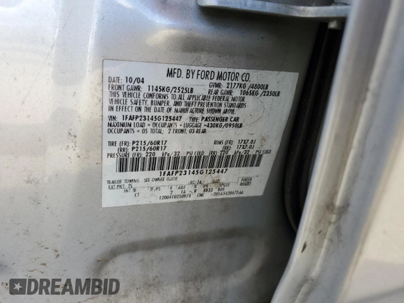 2005 Ford Five Hundred SE with VIN 1FAFP23145G125447, listed as a Copart auction lot 75099064 with 120,260 mi miles and Salvage Title. Bid and sale history available at carsss.com. Image 13.