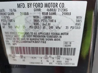 2007 Ford Escape Hybrid with VIN 1FMCU49H47KB51192, listed as a IAAI auction lot 42565799 with 217,199 mi miles and . Bid and sale history available at DreamBid. Image 9.