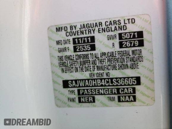 2012 Jaguar XF Portfolio with VIN SAJWA0HB4CLS36605, listed as a Copart auction lot 47179245 with 115,611 mi miles and Salvage Title. Bid and sale history available at carsss.com. Image 14.