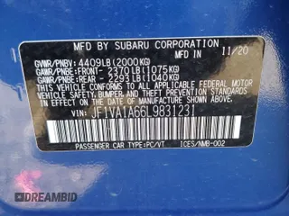 2020 Subaru WRX z VIN JF1VA1A66L9831231, wystawiony jako Copart lot #55884765 z przebiegiem 33 640 mil mil oraz Szkoda całkowita • Salvage title. Historia ofert i sprzedaży dostępna na DreamBid. Obrazek 12.