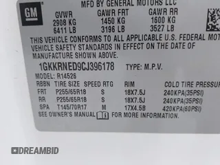 2012 GMC Acadia SL with VIN 1GKKRNED9CJ396178, listed as a IAAI auction lot 42781614 with 214,039 mi miles and . Bid and sale history available at DreamBid. Image 9.