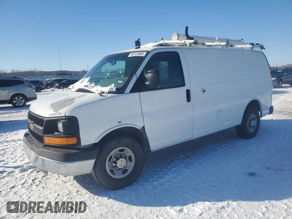 2014 Chevrolet Express Cargo Van with VIN 1GCWGFCB2E1114900, listed as a Copart auction lot 46157065 with 143,434 mi miles and Clean Title. Bid and sale history available at carsss.com. Image 1.