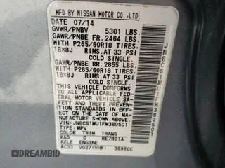 2015 Infiniti QX70 with VIN JN8CS1MU1FM380501, listed as a Copart auction lot 58406725 with 90,028 mi miles and Salvage title. Bid and sale history available at DreamBid. Image 13.
