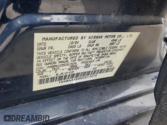 2005 Nissan Maxima 3.5 SE with VIN 1N4BA41E95C817678, listed as a Copart auction lot 44722755 with 175,455 mi miles and Salvage Title. Bid and sale history available at carsss.com. Image 14.
