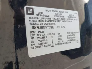 2007 Cadillac Escalade z VIN 1GYFK63887R127376, wystawiony jako IAAI lot #41996452 z przebiegiem 165 849 mil mil oraz . Historia ofert i sprzedaży dostępna na DreamBid. Obrazek 9.