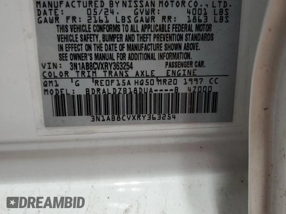 2024 Nissan Sentra SV with VIN 3N1AB8CVXRY363254, listed as a Copart auction lot 55726655 with 23,737 mi miles and Clean Title. Bid and sale history available at DreamBid. Image 12.