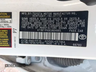 2012 Toyota Camry L with VIN 4T1BF1FK9CU604693, listed as a IAAI auction lot 40948452 with 216,496 mi miles. Bid and sale history available at carsss.com. Image 9.