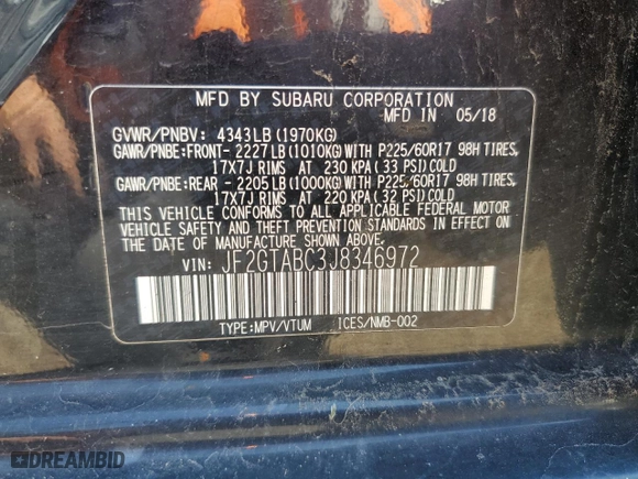 2018 Subaru Crosstrek Premium with VIN JF2GTABC3J8346972, listed as a Copart auction lot 68495844 with 127,507 mi miles and Salvage Title. Bid and sale history available at carsss.com. Image 13.