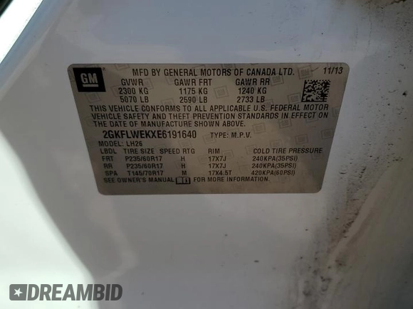 2014 GMC Terrain SLE with VIN 2GKFLWEKXE6191640, listed as a Copart auction lot 48404915 with 140,836 mi miles and Clean Title. Bid and sale history available at DreamBid. Image 12.