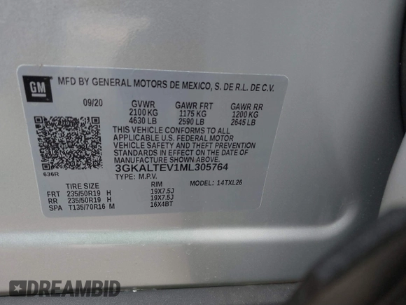 2021 GMC Terrain SLE with VIN 3GKALTEV1ML305764, listed as a IAAI auction lot 41394429 with 28,900 mi miles and . Bid and sale history available at carsss.com. Image 9.