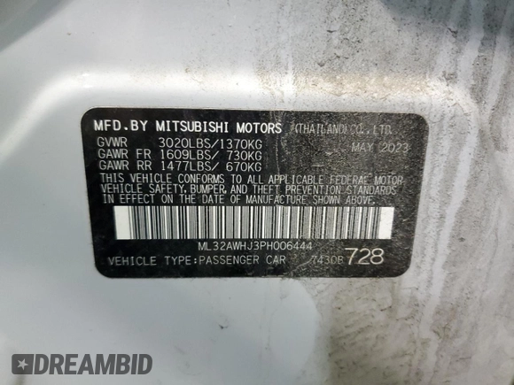 2023 Mitsubishi Mirage Black Edition with VIN ML32AWHJ3PH006444, listed as a Copart auction lot 42985065 with 15,858 mi miles and Clean title. Bid and sale history available at DreamBid. Image 12.