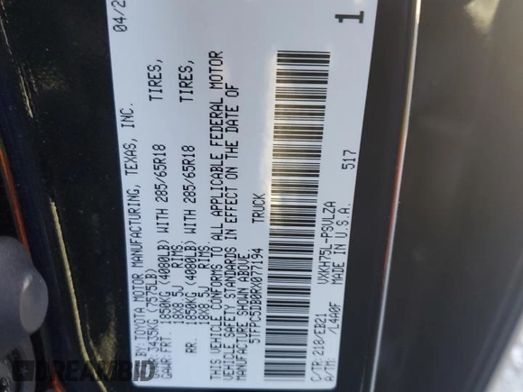 2024 Toyota Tundra TRD Pro Hybrid with VIN 5TFPC5DB0RX077194, listed as a Copart auction lot 42819155 with 16,387 mi miles and Salvage title. Bid and sale history available at DreamBid. Image 14.