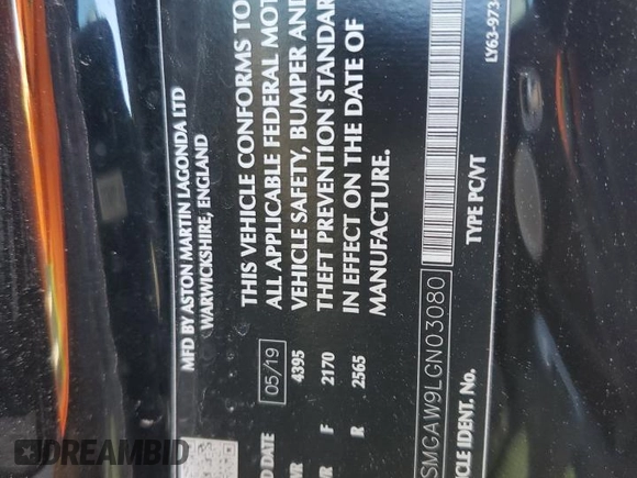 2020 Aston Martin Vantage z VIN SCFSMGAW9LGN03080, wystawiony jako Copart lot #49381775 z przebiegiem 47 187 mil mil oraz Szkody całkowita. Historia ofert i sprzedaży dostępna na DreamBid. Obrazek 12.