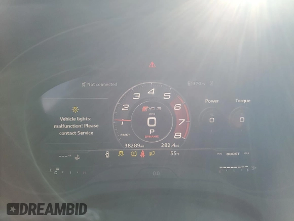 2019 Audi RS 3 with VIN WUABWGFF8KA907574, listed as a Copart auction lot 87910395 with 38,289 mi miles and Salvage title. Bid and sale history available at DreamBid. Image 9.