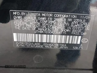 2010 Lexus ES with VIN JTHBK1EG0A2364115, listed as a IAAI auction lot 42104503 with 90,755 mi miles. Bid and sale history available at carsss.com. Image 9.