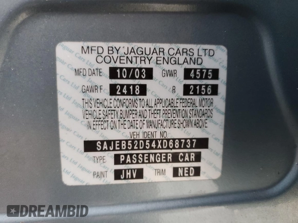 2004 Jaguar X-Type z VIN SAJEB52D54XD68737, wystawiony jako Copart lot #85168784 z przebiegiem 150 975 mil mil oraz Szkoda całkowita • Salvage title. Historia ofert i sprzedaży dostępna na DreamBid. Obrazek 14.