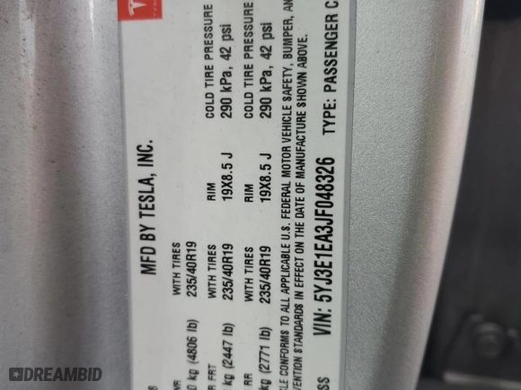 2018 Tesla Model 3 Long Range Battery with VIN 5YJ3E1EA3JF048326, listed as a Copart auction lot 42511275 with 130,965 mi miles and Salvage Title. Bid and sale history available at carsss.com. Image 12.