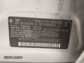 2008 BMW 3 Series 328xi with VIN WBAVC93598K040387, listed as a IAAI auction lot 42796696 with Not provided miles and . Bid and sale history available at DreamBid. Image 9.