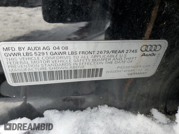 2008 Audi A6 z VIN WAUDH74F68N132290, wystawiony jako Copart lot #45107065 z przebiegiem Nie podano mil oraz Szkoda całkowita • Salvage title. Historia ofert i sprzedaży dostępna na DreamBid. Obrazek 12.