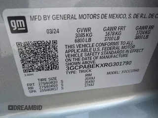 2024 Chevrolet Silverado 1500 Custom with VIN 3GCPABEKXRG301790, listed as a IAAI auction lot 41905893 with 6,800 mi miles and . Bid and sale history available at DreamBid. Image 9.