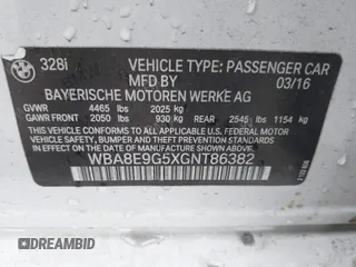 2016 BMW 3 Series 328i with VIN WBA8E9G5XGNT86382, listed as a IAAI auction lot 42056602 with 149,452 mi miles. Bid and sale history available at carsss.com. Image 9.