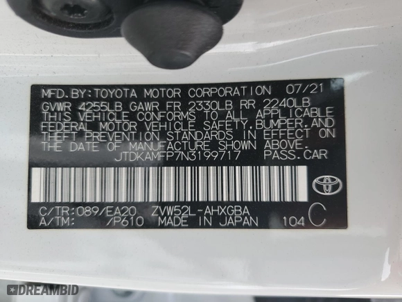 2022 Toyota Prius Prime LE with VIN JTDKAMFP7N3199717, listed as a Copart auction lot 47133385 with 54,977 mi miles and Salvage Title. Bid and sale history available at carsss.com. Image 13.