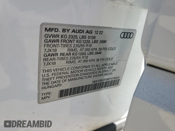 2023 Audi Q3 S line Premium z VIN WA1DECF39P1076028, wystawiony jako Copart lot #46355825 z przebiegiem 45 568 mil mil oraz Tytuł czysty. Historia ofert i sprzedaży dostępna na DreamBid. Obrazek 12.