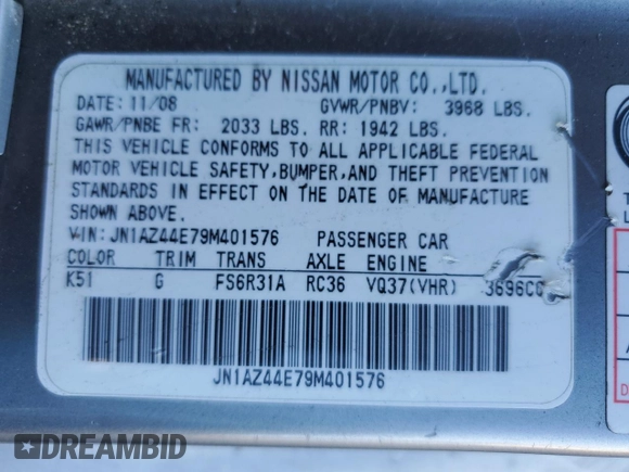 2009 Nissan 370Z Touring with VIN JN1AZ44E79M401576, listed as a Copart auction lot 89177535 with 131,622 mi miles and Salvage Title. Bid and sale history available at carsss.com. Image 12.