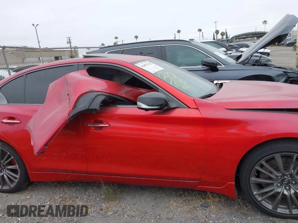 2021 Infiniti Q50 Red Sport 400 with VIN JN1FV7DP7MM850432, listed as a IAAI auction lot 42057935 with 15,936 mi miles and . Bid and sale history available at DreamBid. Image 14.