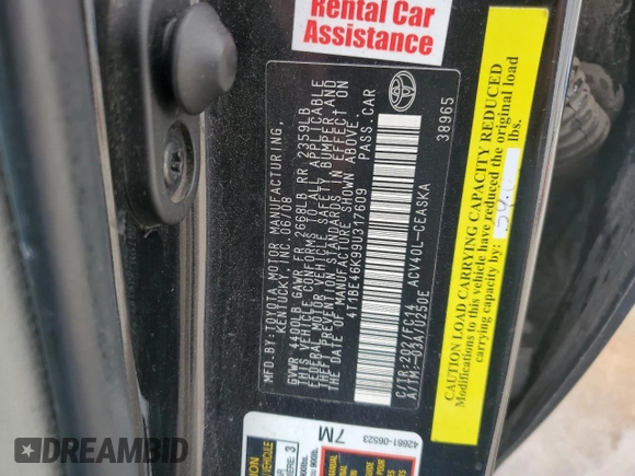 2009 Toyota Camry with VIN 4T1BE46K99U317609, listed as a Copart auction lot 46713385 with 132,647 mi miles and Salvage Title. Bid and sale history available at carsss.com. Image 12.